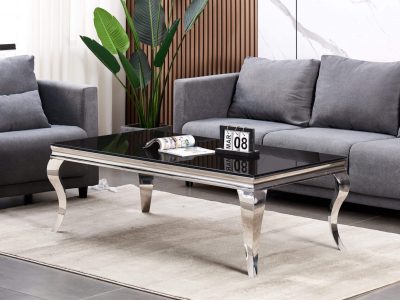 Atlanta Coffee Table Black Glass And Silver Legs