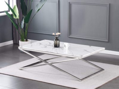 Ginette Marble Coffee Table With Silver Frame